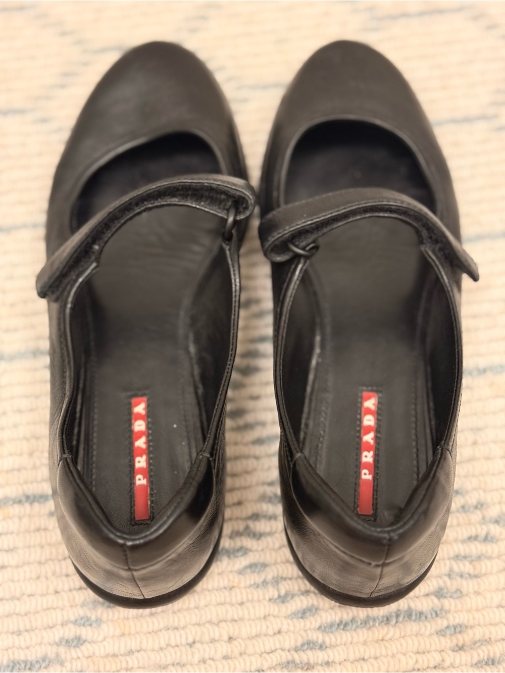 Archival PRADA SPORT Y2K Black Leather Mary Jane Flats Linea Rossa Red Stripe 37 - Picture 8 of 16